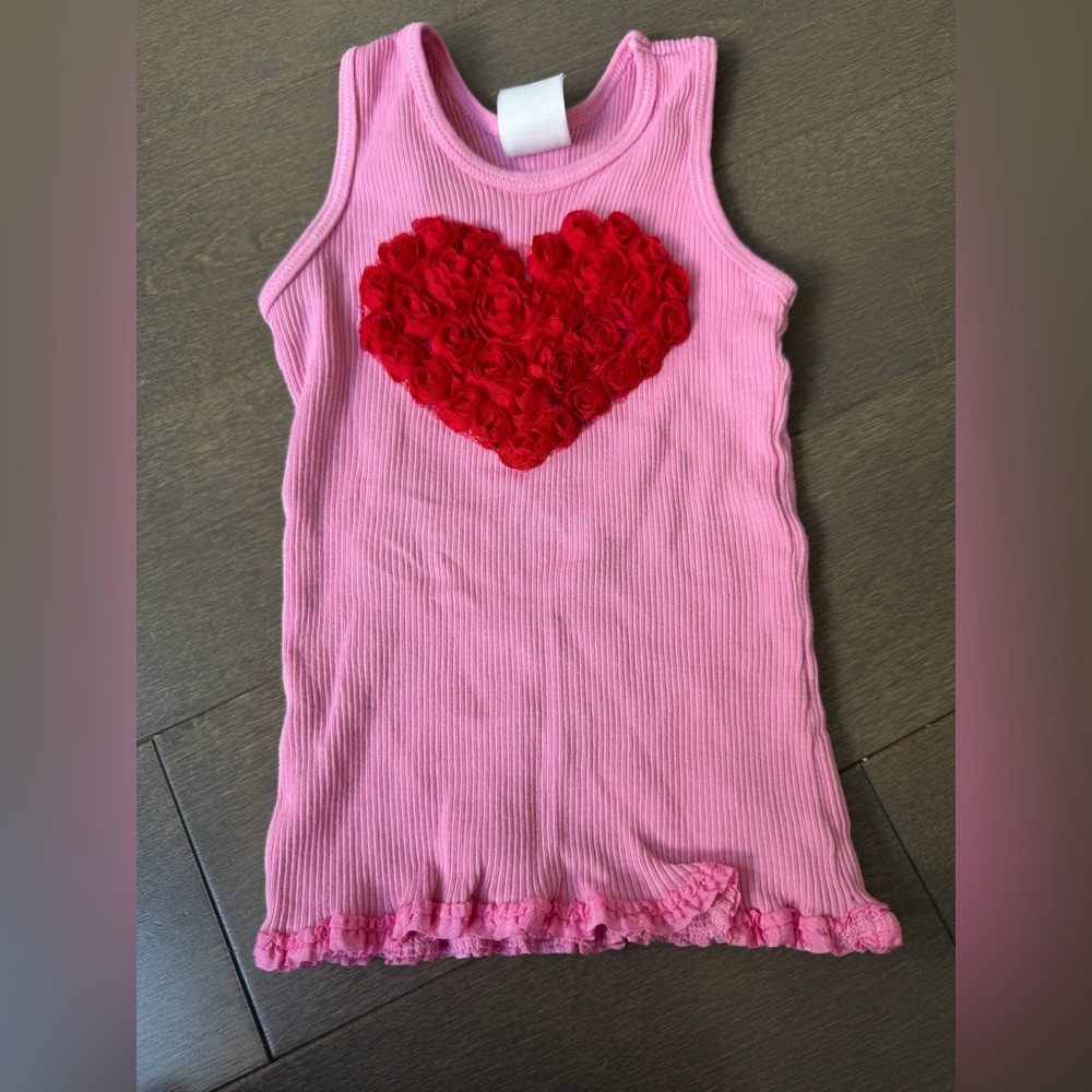 Boutique Pink Girls' Tank Top with Red Rosette Heart